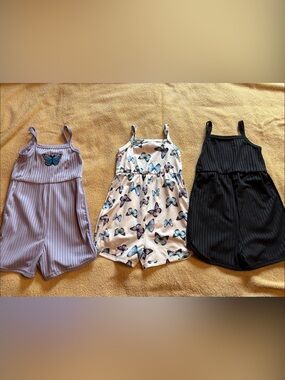 Set of 3 - Baby Sleeveless jumpsuit’s - Lavender, Butterfly Print & Black